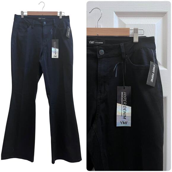 YMI Hyperdenim New Black High Rise Ultimate Stretch Flare Jeans Plus Size 1X - Picture 1 of 9